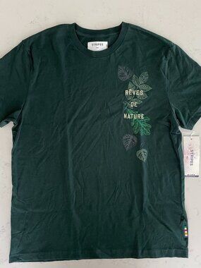 Hudson's Bay Co Stripes Casual Graphic SS Crew Nk Organic Cotton T Shirt Green L